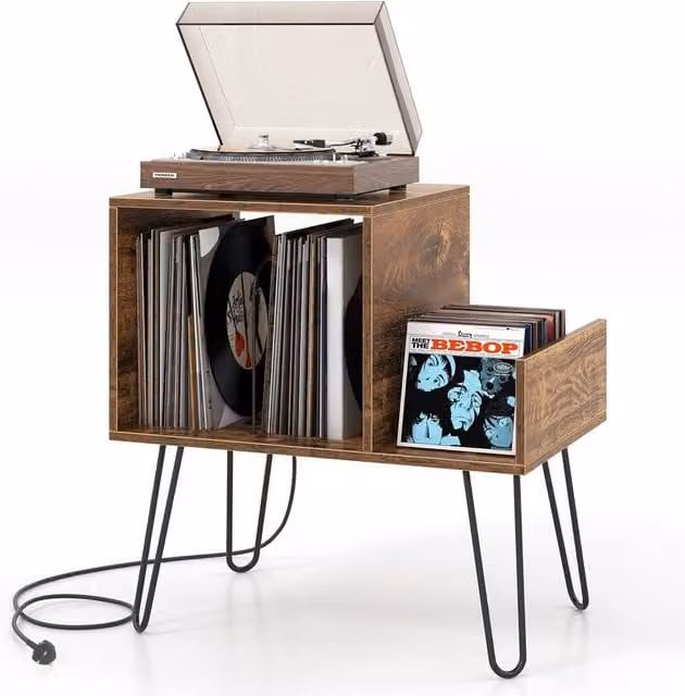 Costway Mid-century Modern Record Player Stand and Turntable End Table in Brown