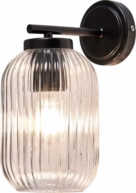 Litecraft Azalea Black Outdoor Wall Light with Transparent Ribbed Glass