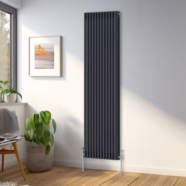 Anthracite Cast Iron Triple Column Vertical Radiator, Width: 56.2 cm, Height: 180 cm
