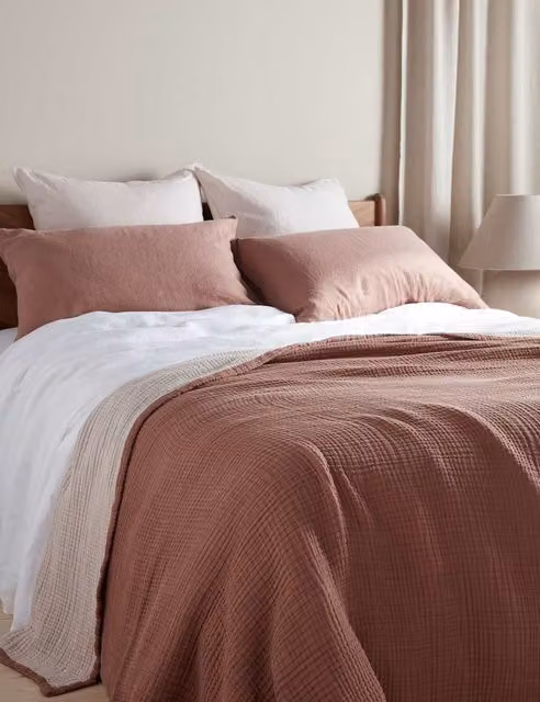 Bedfolk Reversible Extra Large Waffle Pique Cotton Throw in Multicolour