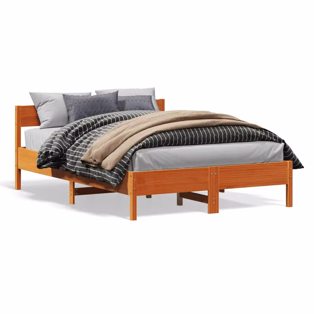 Berkfield Home Small Double Solid Wood Pine Bed Frame in Wax Brown, W/D/H: 120 x 200 cm – 2