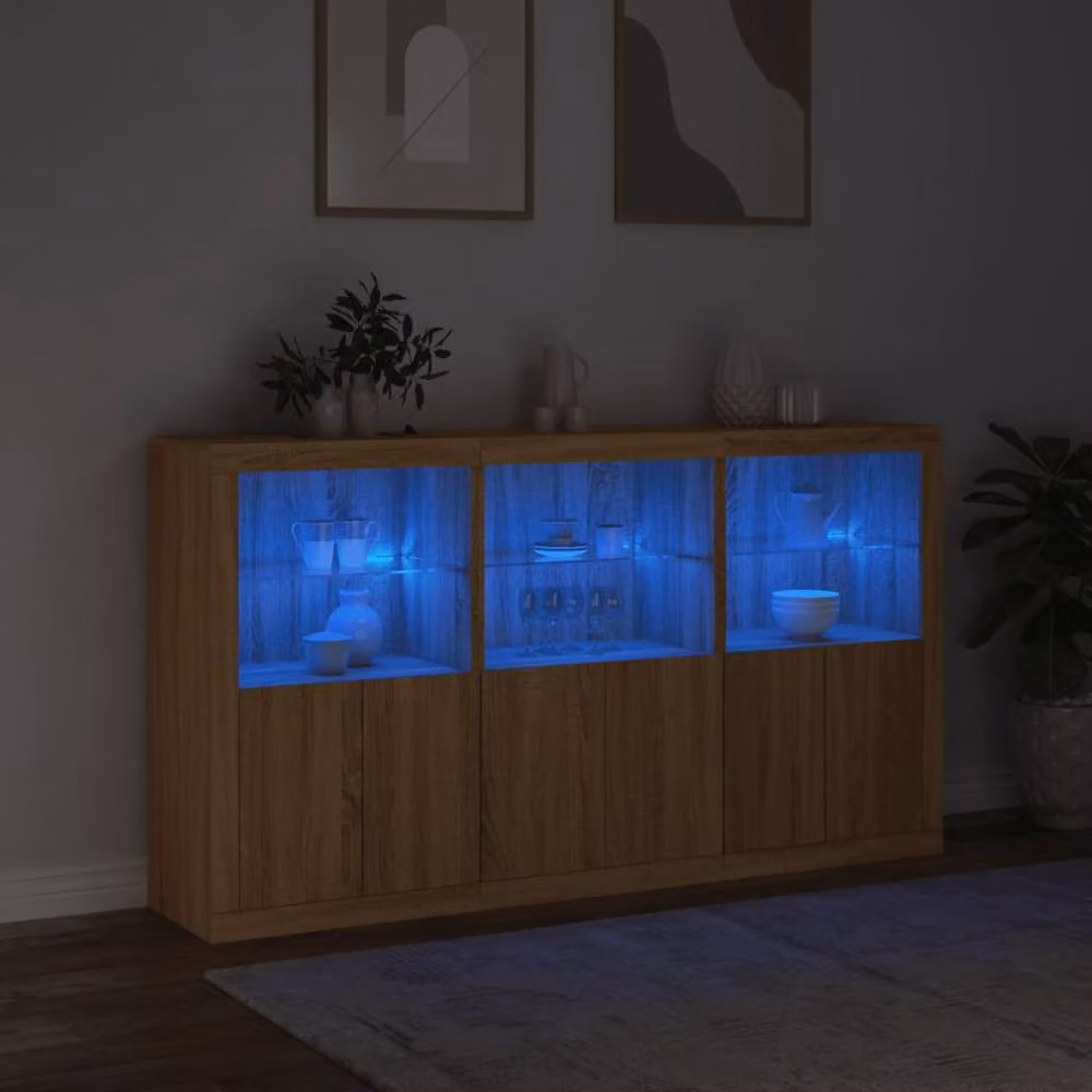 Berkfield Home Sonoma Oak Sideboard with Integrated LED Lights, Brown, W/D/H: 181.5 x 37 x 100 cm – 4