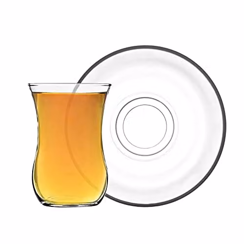 LAV Klasik Glass Tea Cup and Saucer Set, 12 Piece, Transparent, 115ml