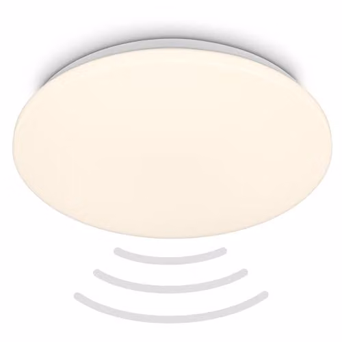 Briloner LED Ceiling Light with Motion Sensor, Warm White, IP54, White, W/D/H: 35 x 35 x 5.5 cm