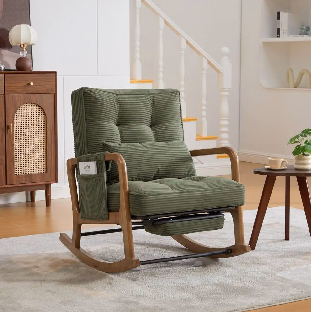 STILVORA Mid-Century Green Rocking Chair with Adjustable Backrest, Footrest and Armrests – 2