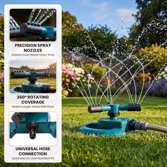 KORVIXA Green Automatic Garden Sprinkler for Circular Lawn Irrigation