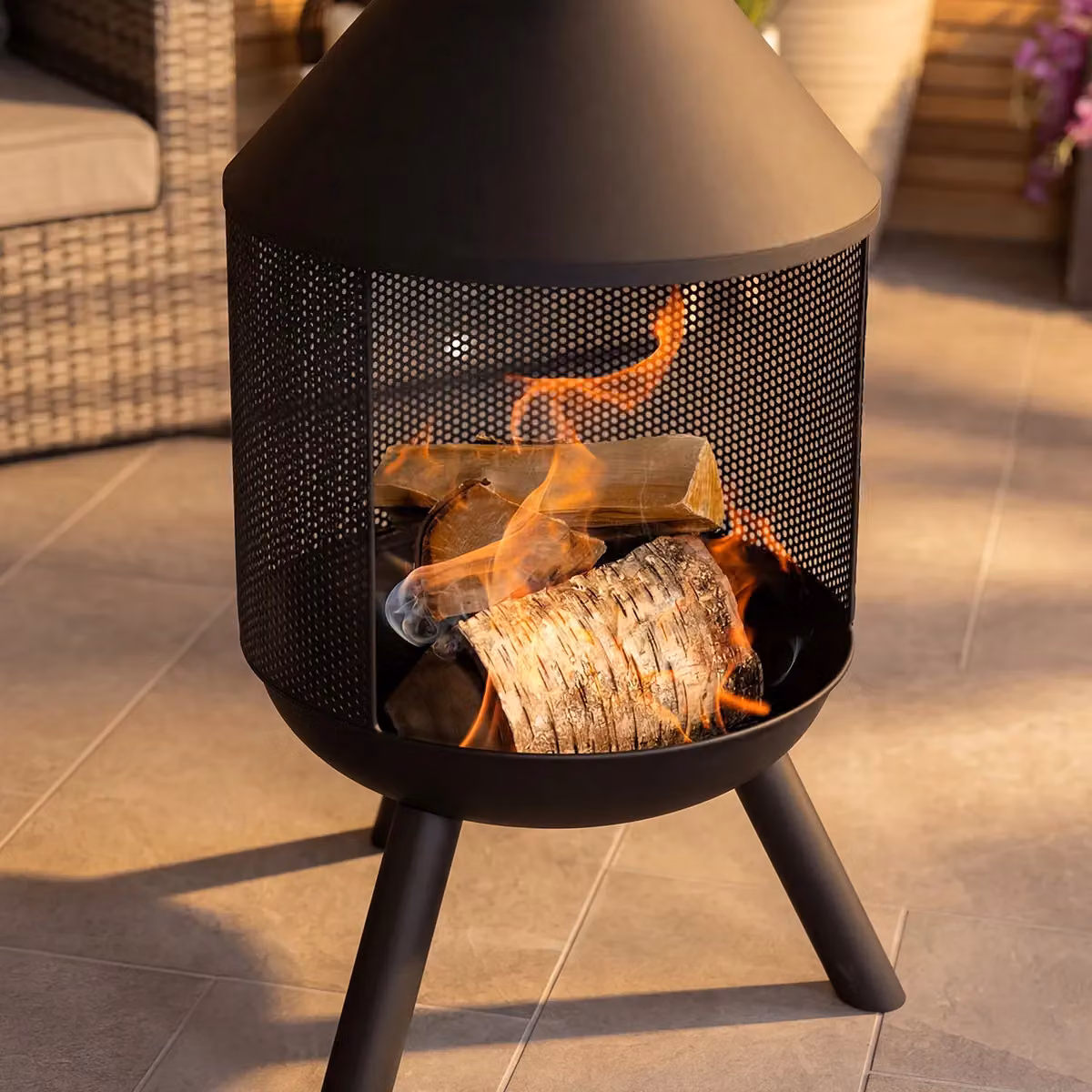 Charles Bentley Modern Black Steel Chiminea, H 116 x W 44.5 x D 44.5 cm – 2