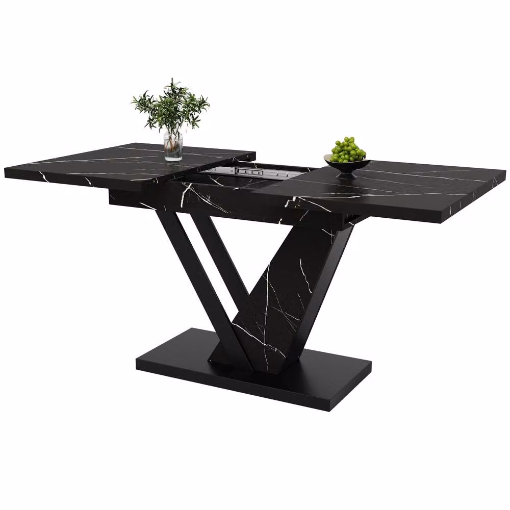 BTM Extendable Rectangular Dining Table in Black with Wood Grain Finish, W: 120 cm, D: 75 cm, H: 75 cm (Extends to 150 cm) – 3