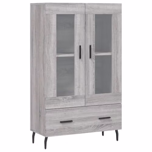 vidaXL Modern Grey Sonoma Highboard with Glass Doors and Internal Shelves, W/D/H: 69.5 x 31 x 115 cm