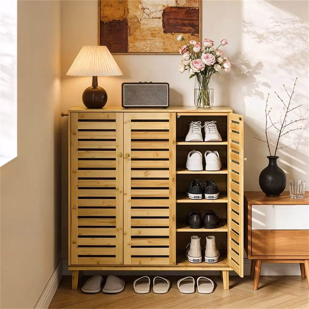 NESTLUNE 3 Door Wood Shoe Cabinet in Brown, W: 100 cm, D: 15 cm, H: 15 cm – 4