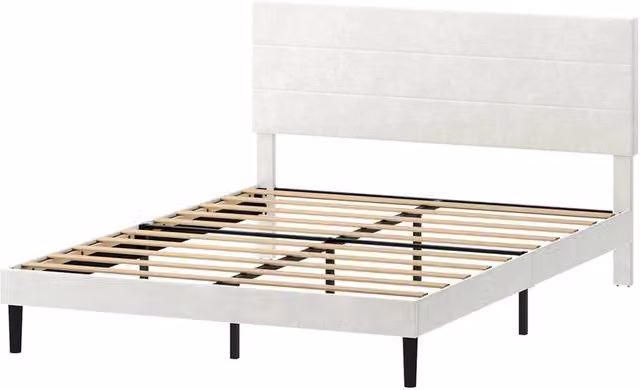 VOGREX King Velvet Upholstered Bed Frame in White – 1