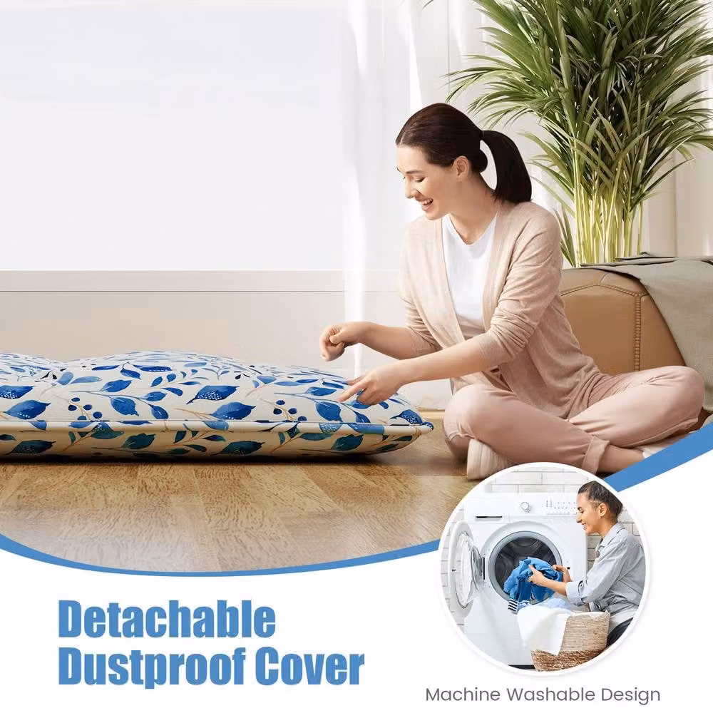 Costway Japanese Floor Mattress Roll Up Futon Tatami Mat with Washable Blue Cover, W: 120 cm, L: 200 cm – 5