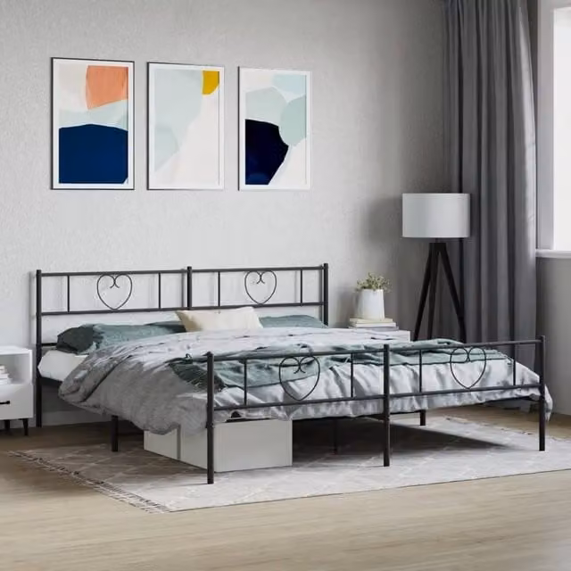 Berkfield Home Metal Bed Frame with Headboard and Footboard, Black, W/D/H: 180 x 200 cm