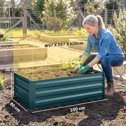 Outsunny Set of 2 Galvanised Steel Raised Garden Beds in Green, W/D/H: 110 x 60 x 30 cm – 6