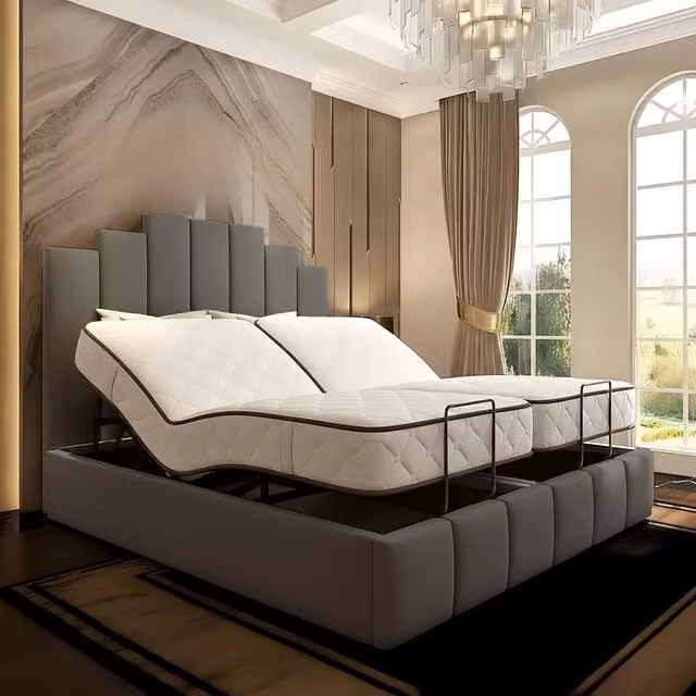 Paradise Beds Ltd Tech Art Deco Electric Adjustable Bed Set with Pocket Sprung Mattress in Grey, W/D/H: 200 x 200 cm