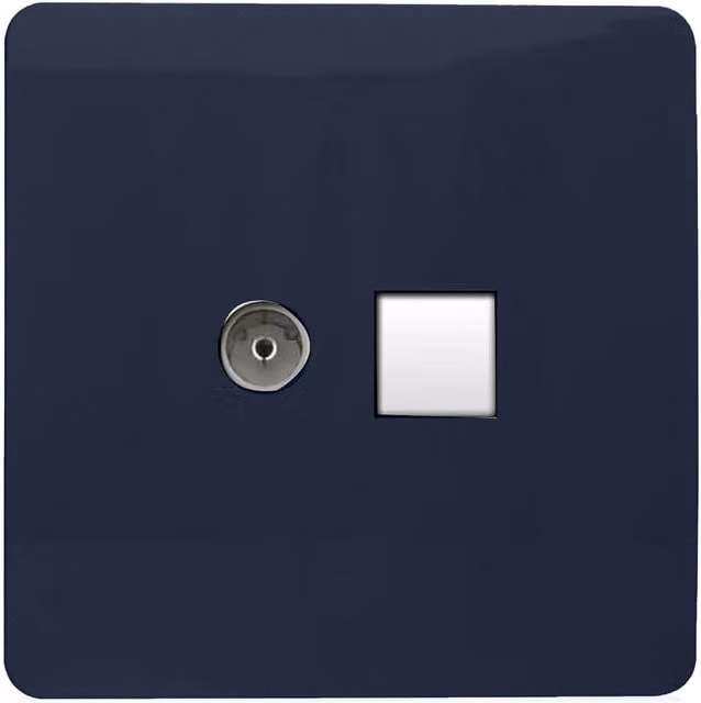 Trendi Artistic Modern Combination Flush Plate with TV Co-axial and Telephone Socket in Navy Blue