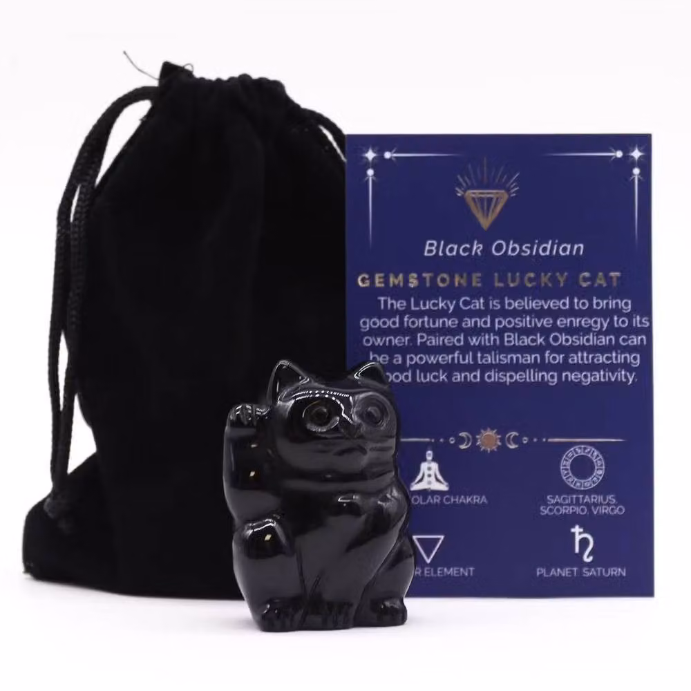 KDMD Black Obsidian and Tiger Eye Lucky Cat Stone Figurine – 4