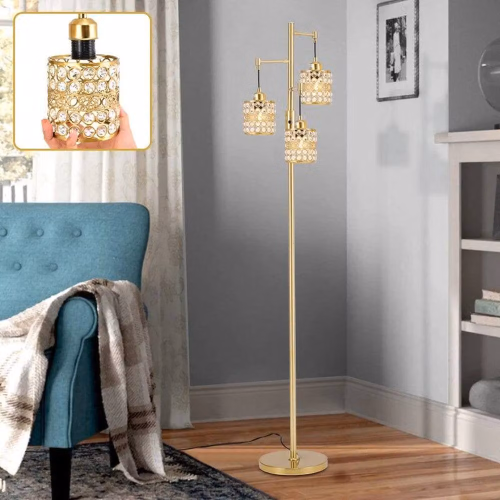 FORGEVIO Modern 3-Head Adjustable Floor Lamp in Gold/Brass, Height: 160 cm – 4