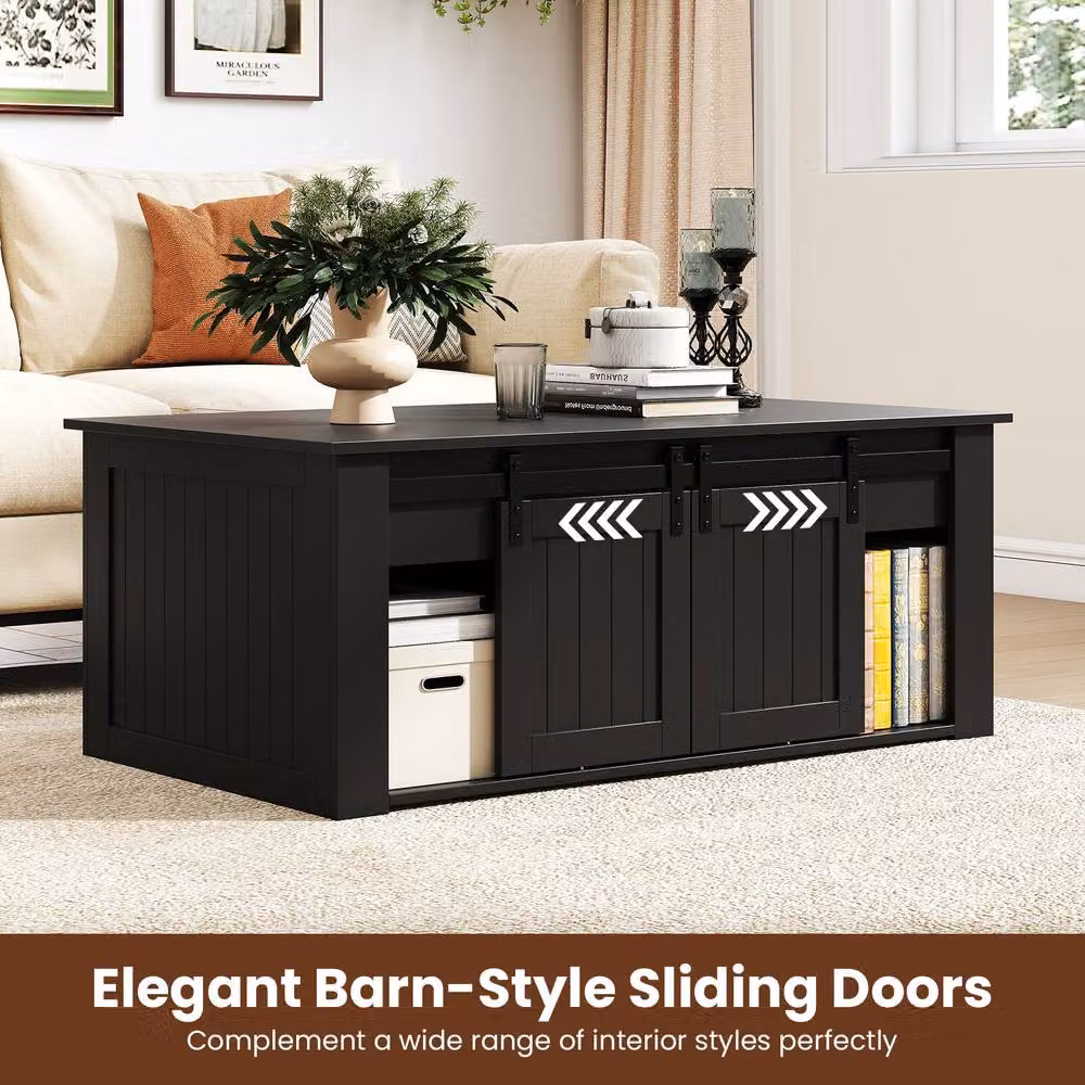 Costway Black Farmhouse Lift Top Coffee Table with Storage Doors – 8