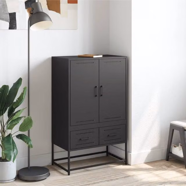 Berkfield Home Black Steel Highboard with Internal Drawers and Shelves, W/D/H: 68 x 39 x 111.5 cm – 1