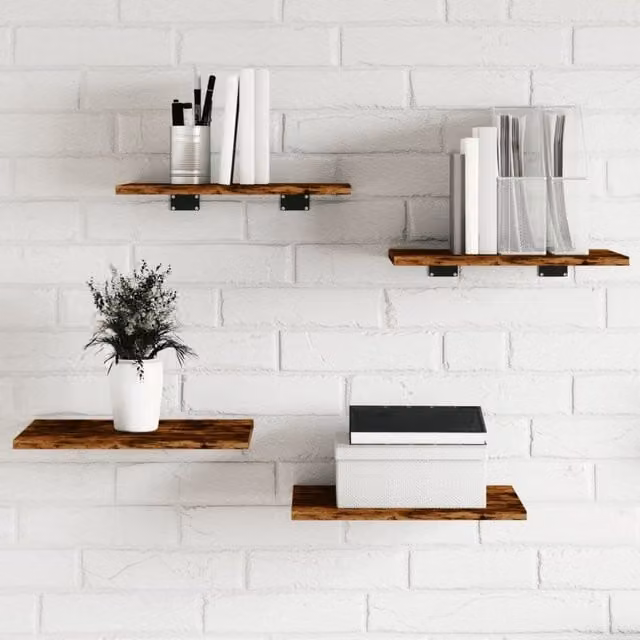 Berkfield Home Set of 4 Wall Mounted Shelves in Smoked Oak Brown, W: 40 cm, D: 30 cm, H: 1.5 cm – 1