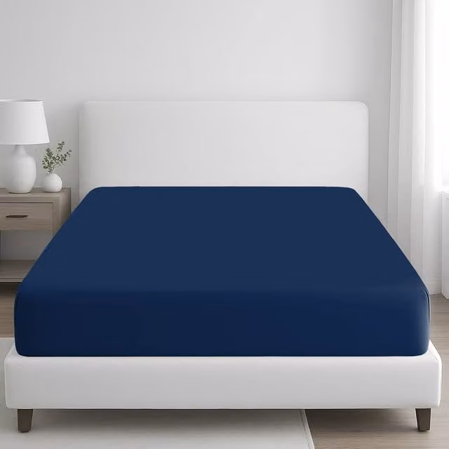 Pamposh 400 Thread Count Egyptian Cotton Single Fitted Sheet in Blue, W/D/H: 90 x 190 x 35 cm