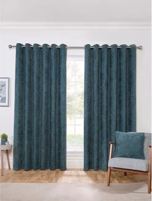 Divante Alden Thermal Insulating Chenille Fabric Curtains in Green Petrol, W: 168 cm, H: 183 cm
