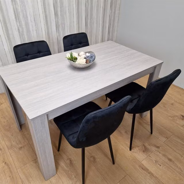 Kosy Koala Modern Rectangular Grey Dining Table and 4 Black Tufted Velvet Chairs Set