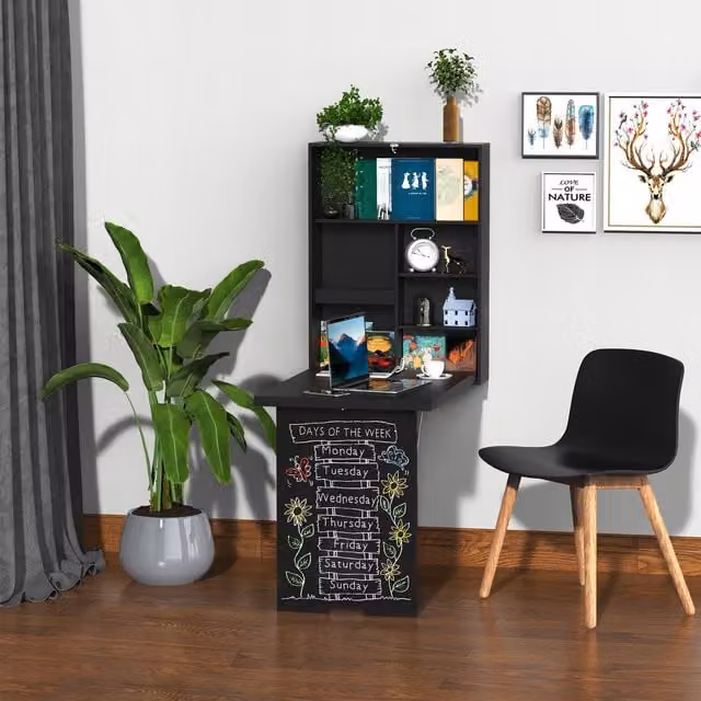 HOMCOM Modern Black Wall Mounted Drop-Leaf Writing Desk