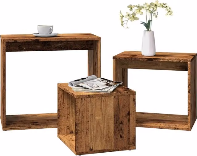 Berkfield Home Nesting Tables, 3 Piece Set in Brown Old Wood Engineered Wood