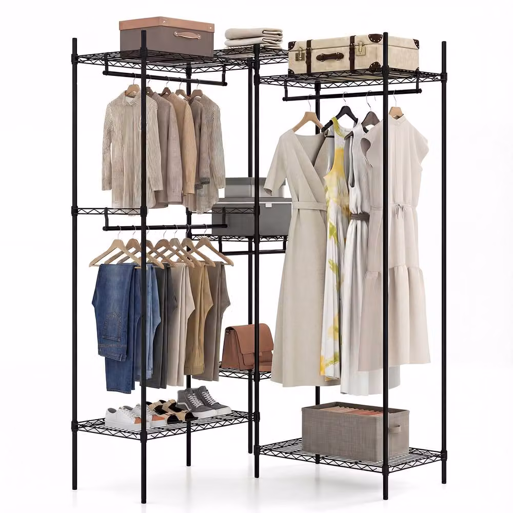 Gymax Metal Garment Rack Portable Convertible Clothes Organiser in Black – 8