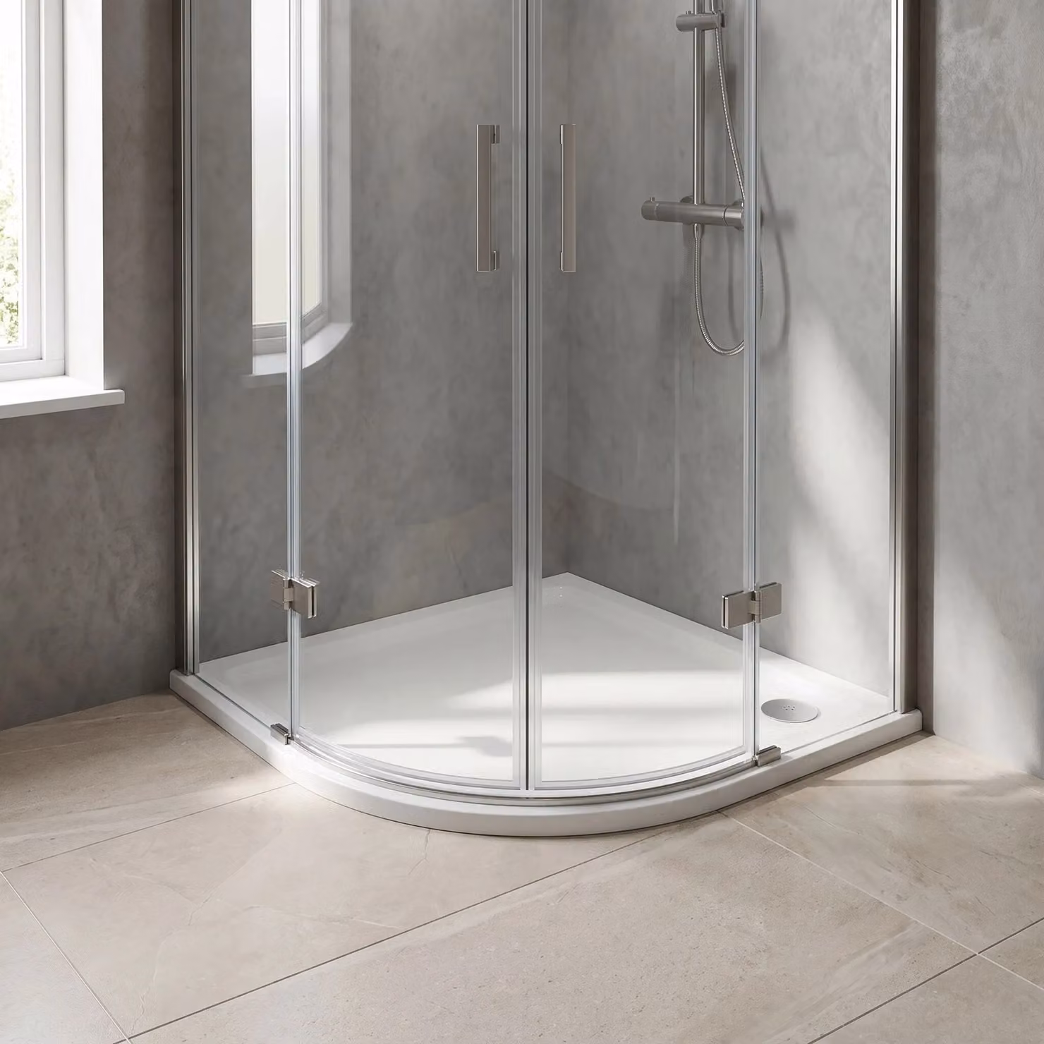 Balterley Premium Slip Resistant Offset Quadrant Shower Tray, Left Hand, White Mineral Cast Stone Base – 2