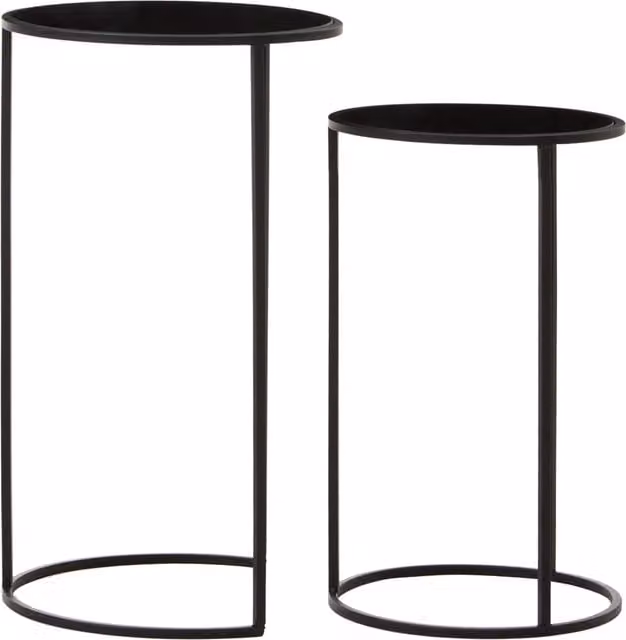 Orsina Avento Set of Two Round Black Glass and Metal Plant Stands – 1