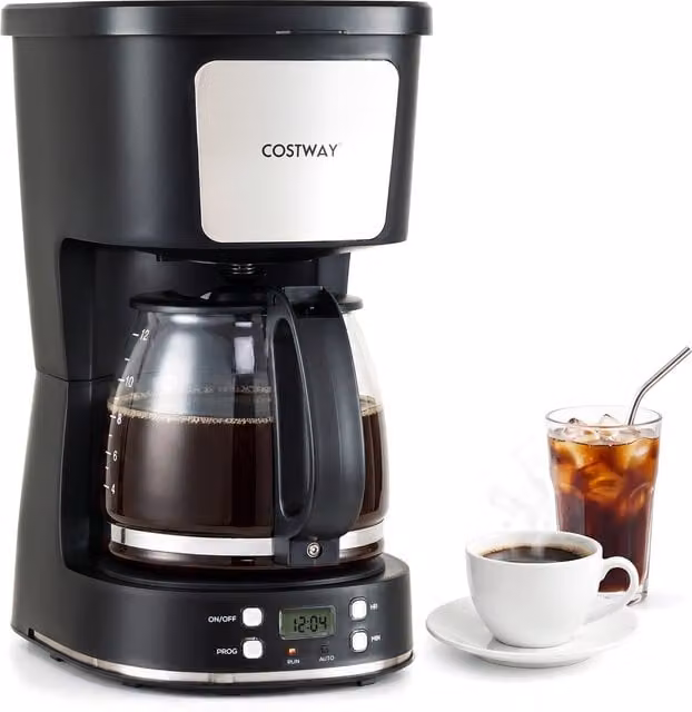 COSTWAY 6 Cup Drip Coffee Machine with Glass Jug and Timer, Black