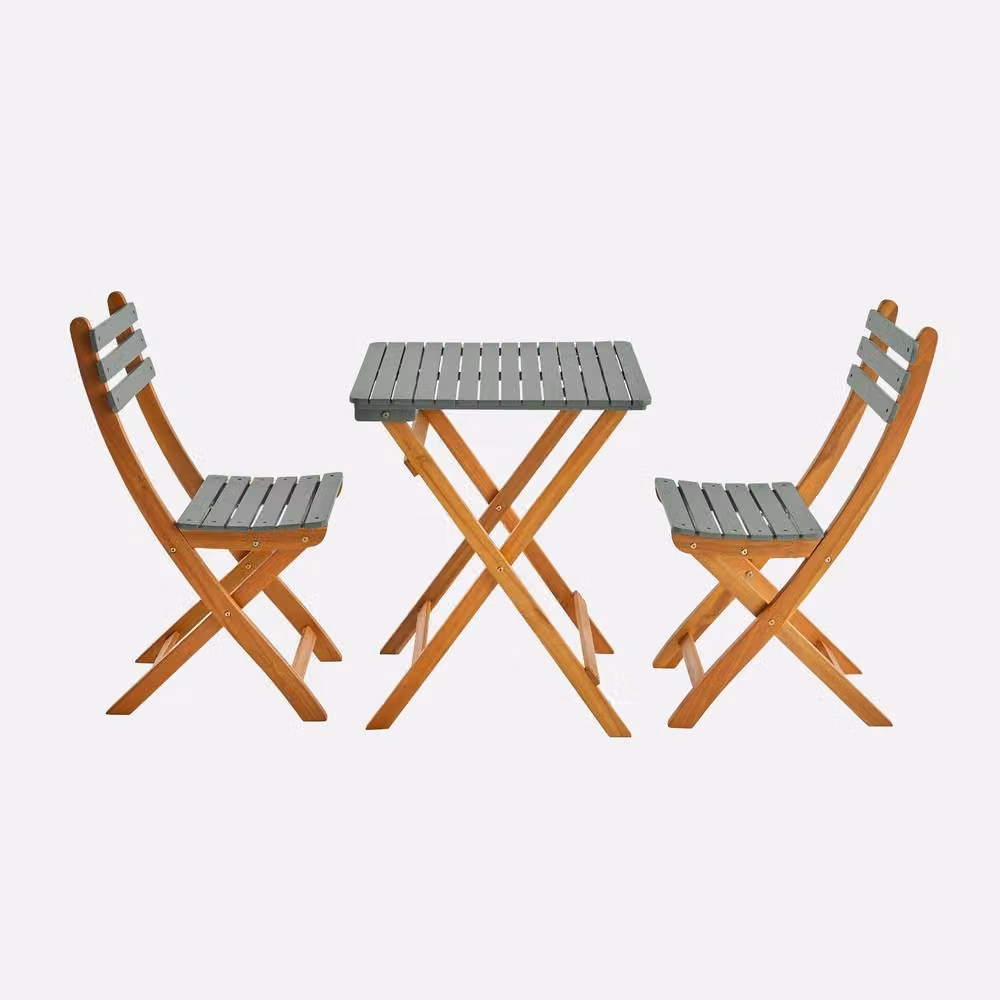 sweeek Acacia Wood Garden Table and 2 Folding Chairs in Khaki – 2