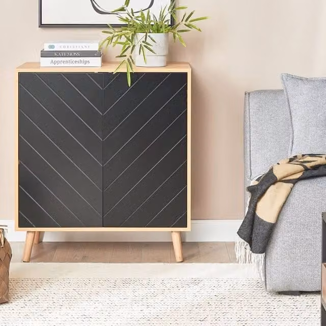 Wyld Haus Nordic Living Sideboard in Black and Light Wood with 2 Doors