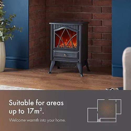 VonHaus 1800W Electric Log Burner in Black – 2
