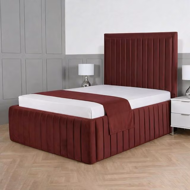 Living Comfort Bedz Saint Germain Single Upholstered Velvet Gas Lift Storage Bed in Red, W/D/H: 90 x 200 cm