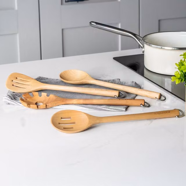 KitchenAid 4pc Birchwood and Stainless Steel Non-Scratch Tool Set - Brown