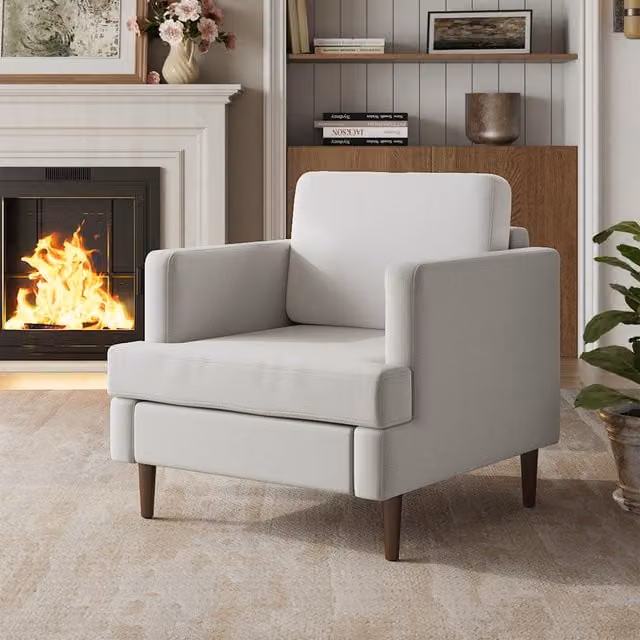 Livingandhome Mid-Century Fabric Single Sofa Armchair in Beige