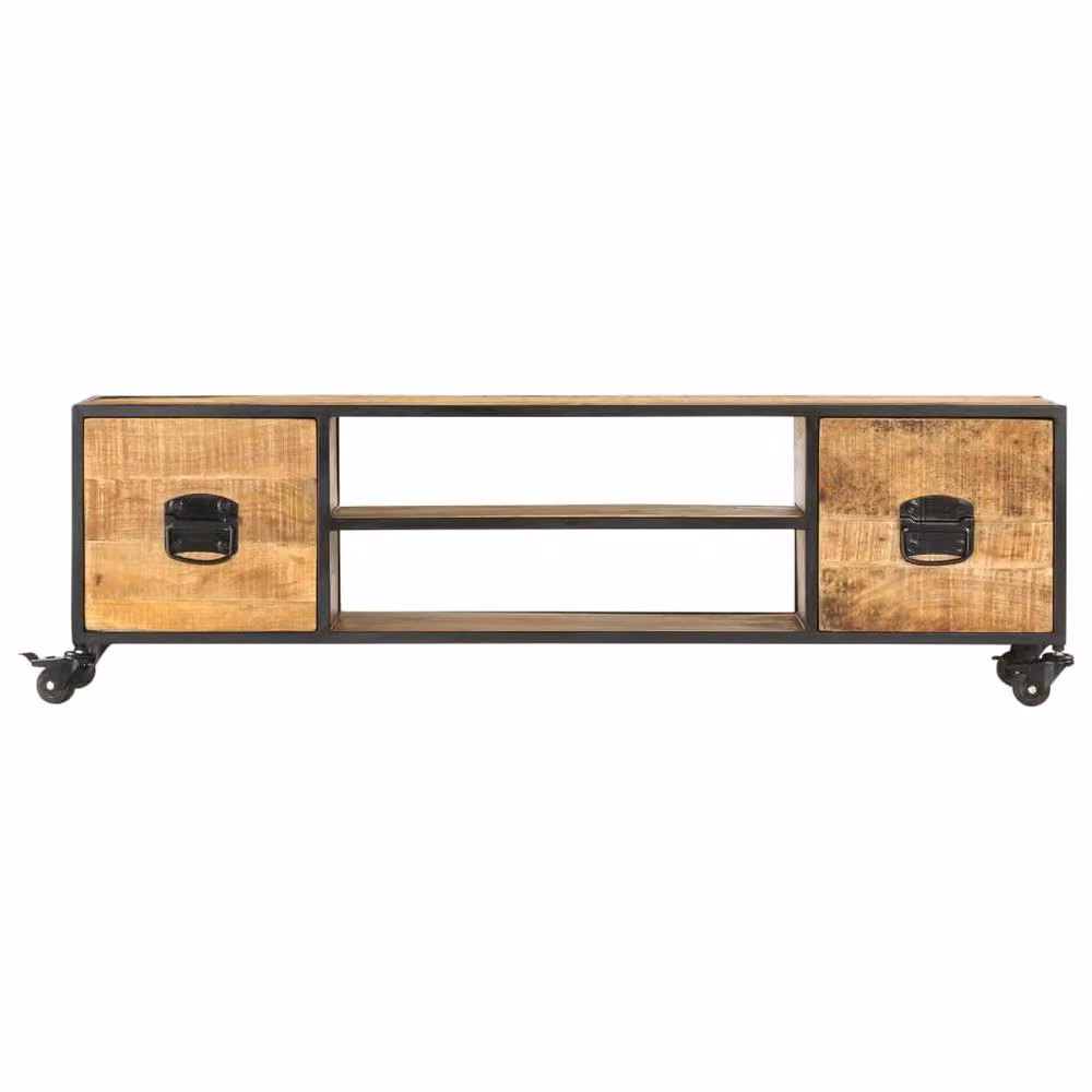 Berkfield Home Industrial TV Cabinet in Brown Solid Mango Wood W/D/H: 130 x 30 x 39 cm – 2