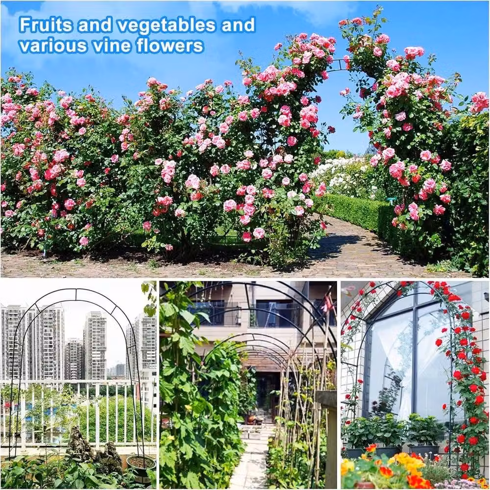 NESTLUNE Heavy Duty Steel Garden Arch Trellis Support in Black, H 240 cm x W 100 cm x D 15 cm – 3