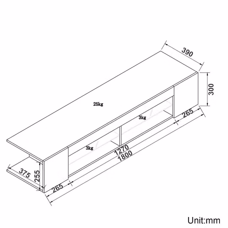 EONLION Modern High Gloss Black MDF TV Stand Cabinet with Media Compartments, Width: 100 cm
