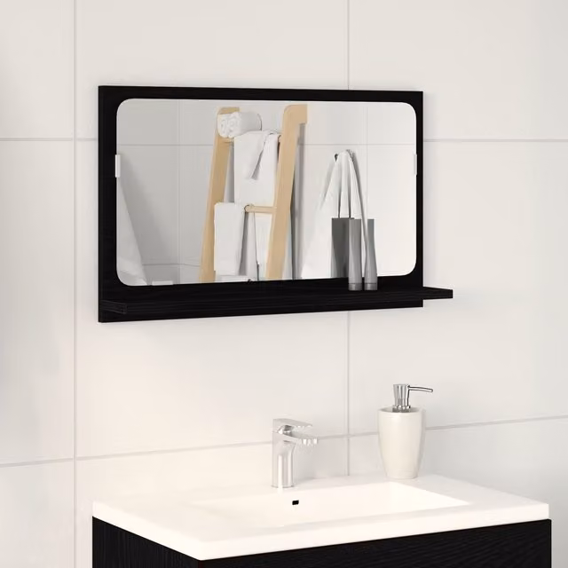 Berkfield Home Black Oak Wall Mounted Bathroom Mirror, W: 60 cm, D: 10.5 cm, H: 37 cm