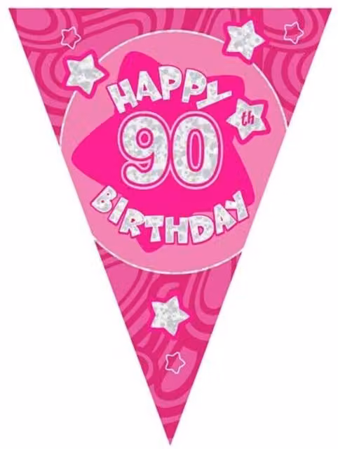 Pink Holographic 90th Birthday Party Pennant Banner Decorative Accessory