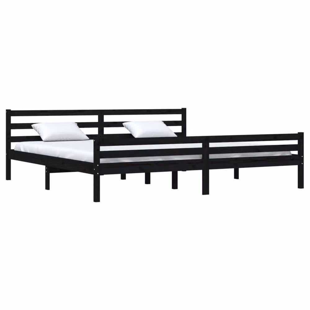 Berkfield Home Black Solid Wood Pine Bed Frame W/D/H: 200 x 200 x 69.5 cm – 3