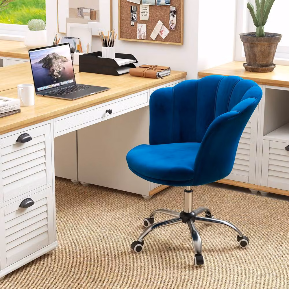 Costway Modern Blue Velvet Upholstered Rolling Accent Chair with 360 Degree Swivel and Armrests – 4
