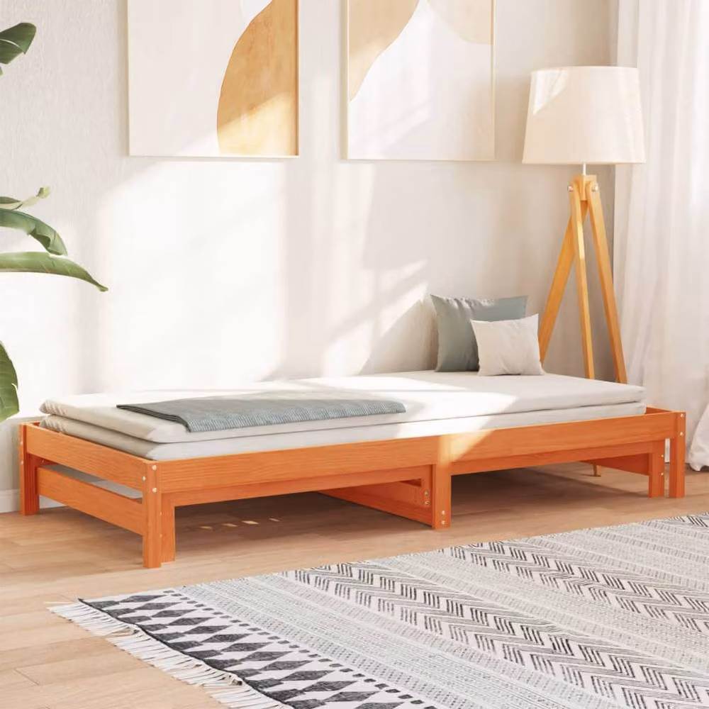 Berkfield Home Rustic Solid Wood Day Bed with Trundle in Wax Brown, W/D/H: 90 x 200 cm – 2