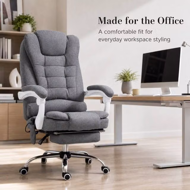 STILVORA Grey Fabric Executive Massage Office Chair with Heat, Recline, Footrest and Headrest, W/D/H: 70 x 70 x 122 cm