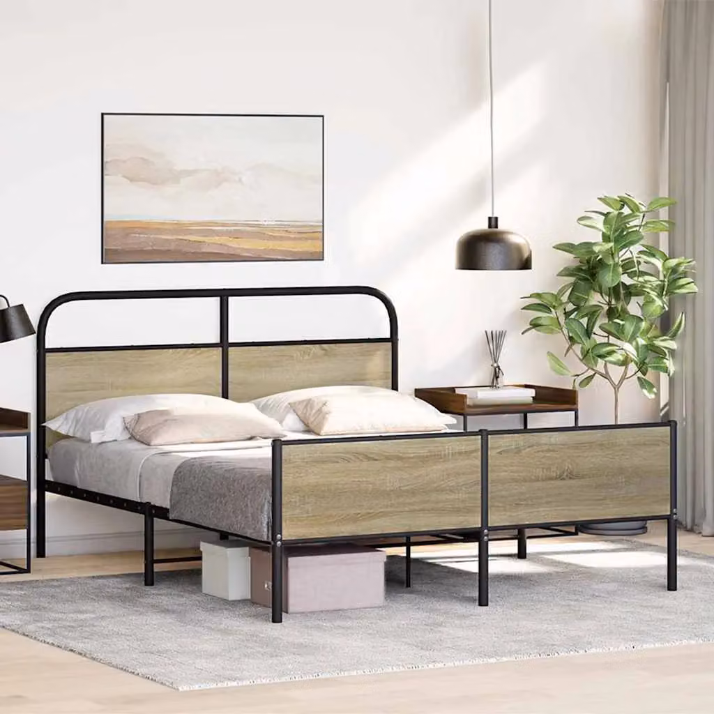 Berkfield Home Metal Bed Frame in Sonoma Oak Brown, W: 160 cm, D: 200 cm – 2